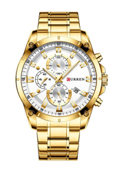 Curren Analog Watch for Men with Stainless Steel Band with Date Display, J4064GW-KM, Gold-White