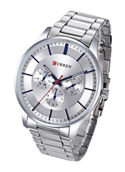 Curren Analog Watch for Men with Stainless Steel, Water Submerge Resistant & Chronograph, 8282, Silver