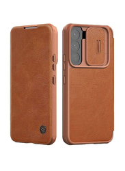 Nillkin Samsung Galaxy S23 Camera Protection Leather Mobile Phone Flip Case Cover, Brown