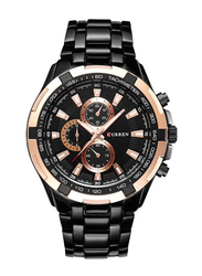 Curren Analog Chronograph Watch for Men with Stainless Steel Band, Water Resistant, Black-Black/Gold