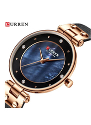 Curren Analog Watch for Women with Leather Band, Water Resistant, Black-Blue