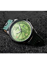 Curren Analog Watch for Men with Leather Band, Water Resistant, WT-CU-8224-GR, Green