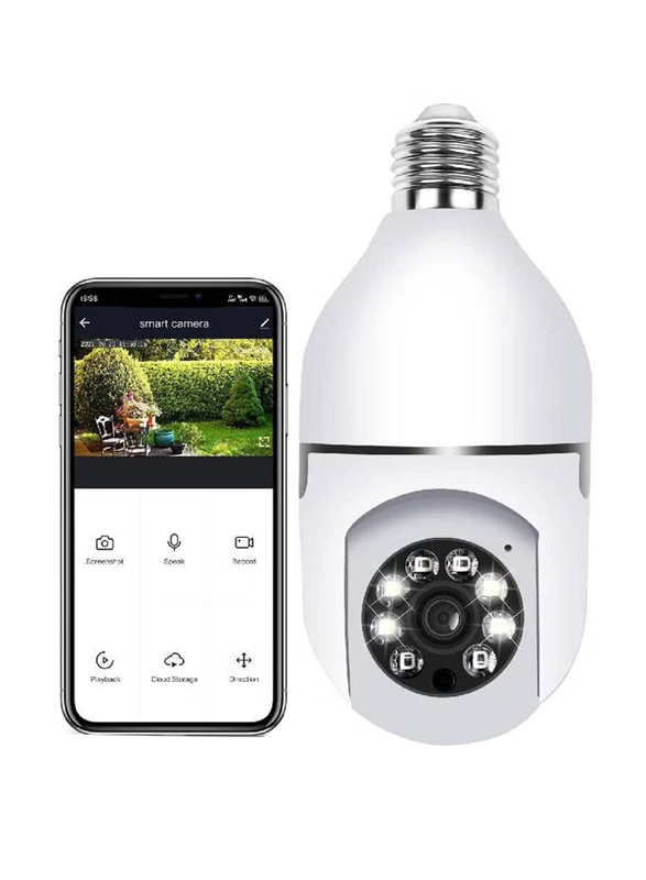 360 Degree Security Wireless Cameras with 2.4GHz & 5G Wi-Fi Light Bulb, White