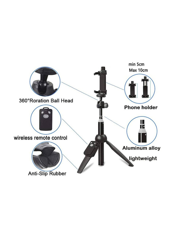 Extendable Selfie Stick Phone Tripod with Wireless Remote Shutter for Apple iPhone Samsung Galaxy Huawei, Black