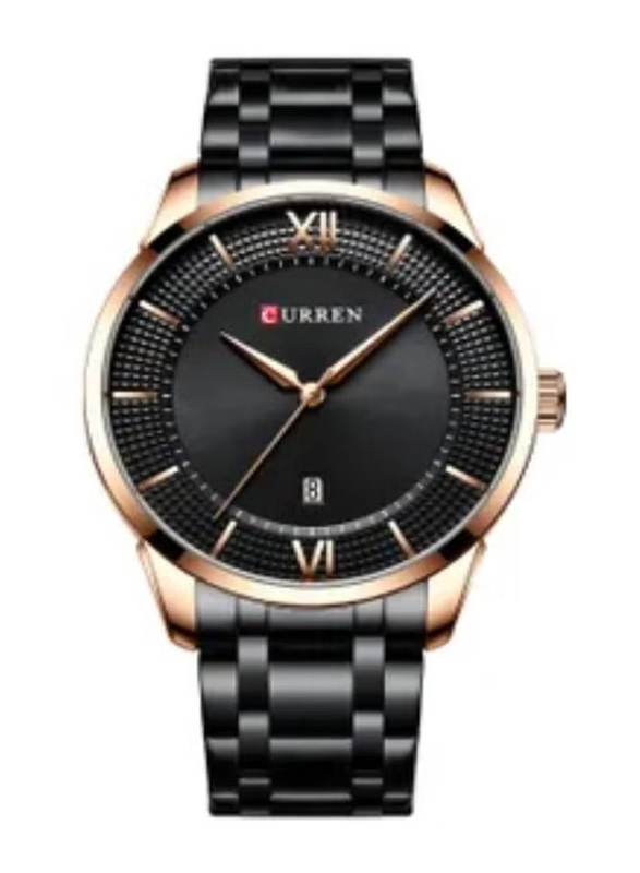 Curren Analog Wrist Watch for Men with Stainless Steel Band, Water Resistant, 8356, Black