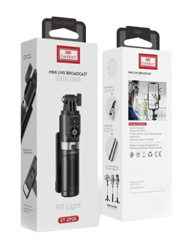 

Earldom ET-ZP26 Bluetooth Remote Control Monopod Selfie & Mini Tripod with Fill Light for Live Broadcast, Black