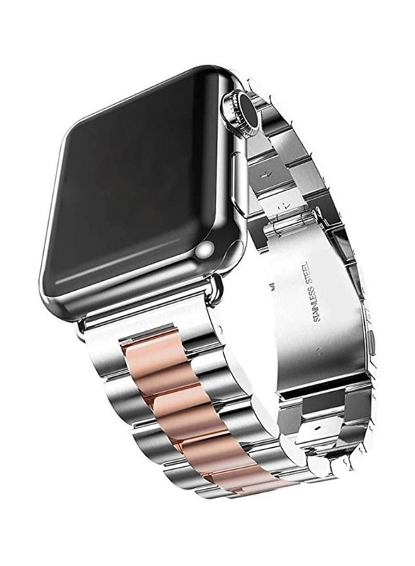 Stainless Steel Band Strap for Apple Watch 44mm, Rose Gold/Silver