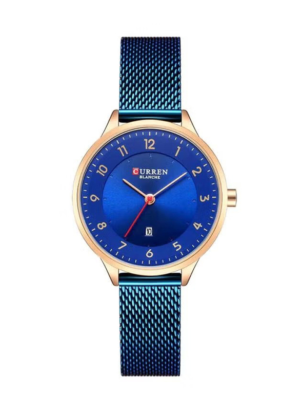 Curren Analog Watch for Women with Stainless Steel Band, Water Resistant, 9035B, Blue