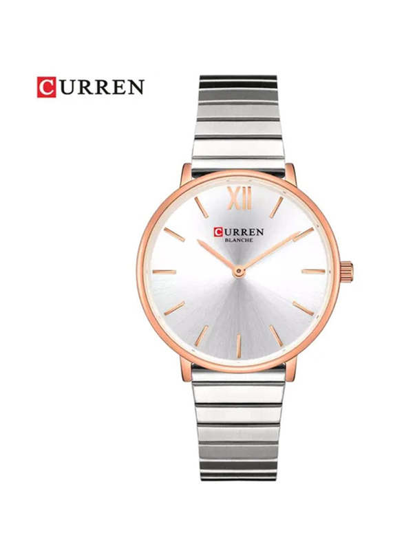 Curren 9040 Luxury Analog Quartz Watch for Women with Stainless Steel Band, Water Resistant, Silver