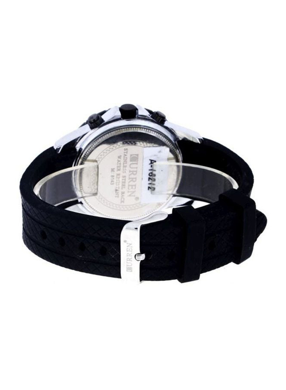 Curren Analog Watch for Men with Silicone Band, Water Resistant, 8143, Black-Black/White