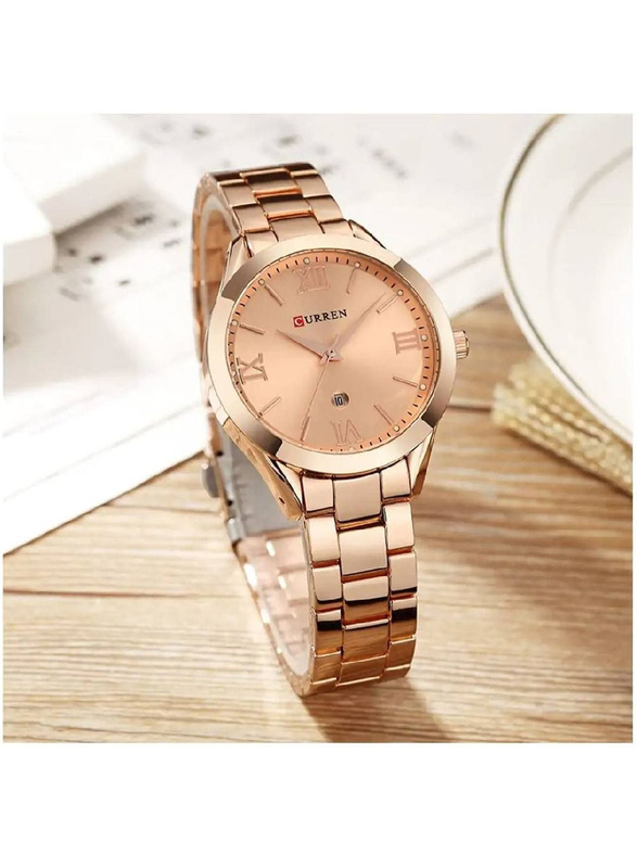 Curren Luxury Fashion Analog Quartz Watch for Women with Stainless Steel Band, Water Resistant, Gold