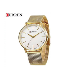 Curren Stylish Analog Watch for Women with Stainless Steel Band, Water Resistant, 9021, Gold-White
