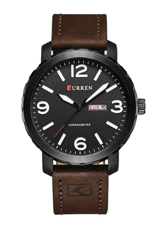 Curren Analog Watch for Men with Leather Band, Water Resistant, 8273, Brown-Black