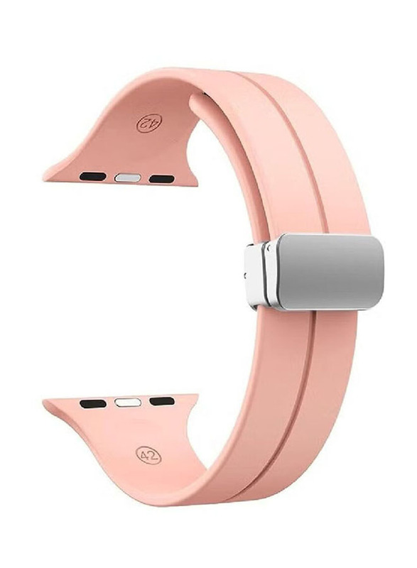 Perfii Replacement Soft Silicone Magnetic Buckle Sport Band for Apple Watch 42mm/44mm/45mm/49mm, Pink