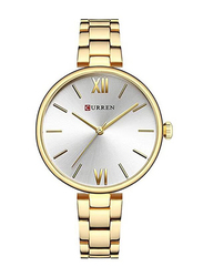 Curren Analog Quartz Watch for Women with Stainless Steel Band, Water Resistant, WT-CU-9017-GO1#D1, Gold-Silver