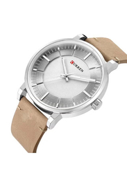 Curren Analog Watch for Men with Leather Band, M-8332-1, Beige-Silver