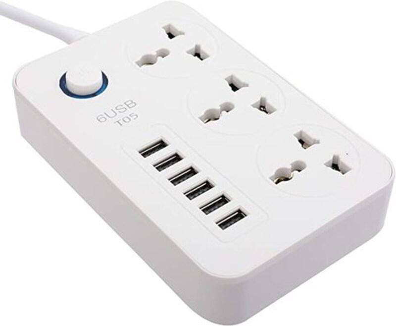 

Direct 2 U Power Strip Surge Protector with USB Extension Cord Flat Plug with Widely 3 AC Outlet and 6 USB, White