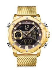 Naviforce Analog + Digital Wrist Watch for Men with Stainless Steel Band, Water Resistant, NF9172S G/CE/G, Gold-Black/Gold