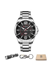 Curren Analog Quartz Watch for Men with Metal Band, Water Resistant, 8271, Silver-Black/Silver