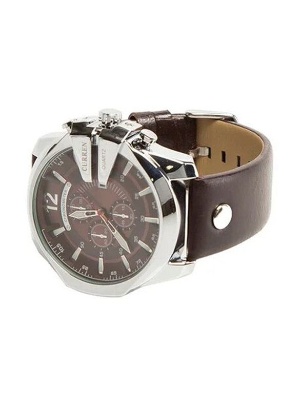Curren Analog Watch for Men with Leather Band, 8176, Brown/Burgundy