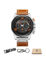 Curren Analog Chronograph Watch for Men with Leather Band, Water Resistant, 8287, Brown-Black