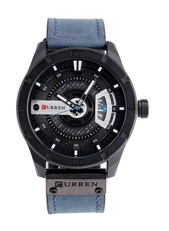 Curren Analog Watch for Men with Leather Band, Water Resistant, J4171BBL-KM, Blue-Black