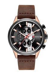 Curren Analog Watch for Men with Leather Band, Water Resistant and Chronograph, 8325, Brown/Black