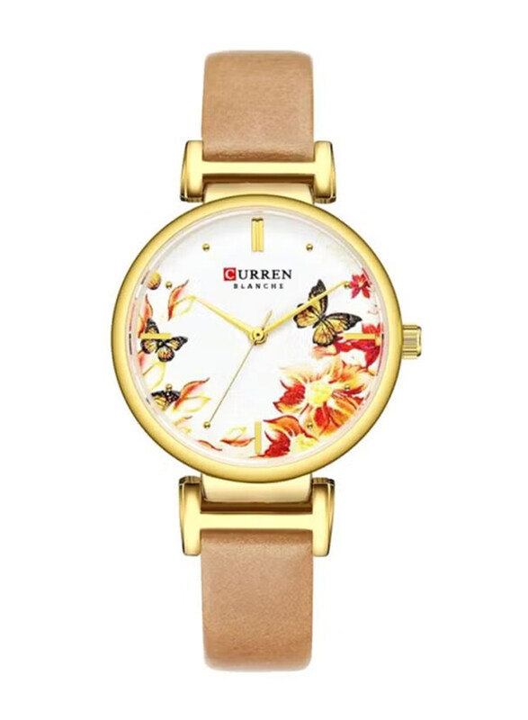 

Curren Analog Watch for Girls with Leather Band, Water Resistant, C9053L-3, Beige-White