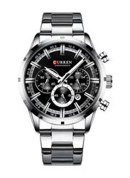 Curren Analog Chronograph Watch Men with Stainless Steel, Water Resistant, 8355, Silver-Black