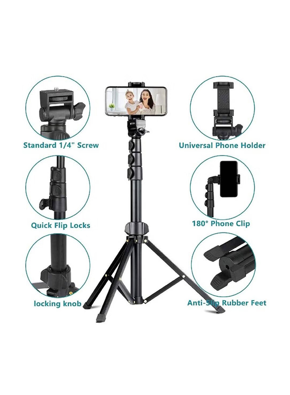 Extendable Selfie Stick Tripod Stand with Bluetooth Remote for Apple iPhone & Android Phone, Black