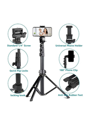 Extendable Selfie Stick Tripod Stand with Bluetooth Remote for Apple iPhone & Android Phone, Black