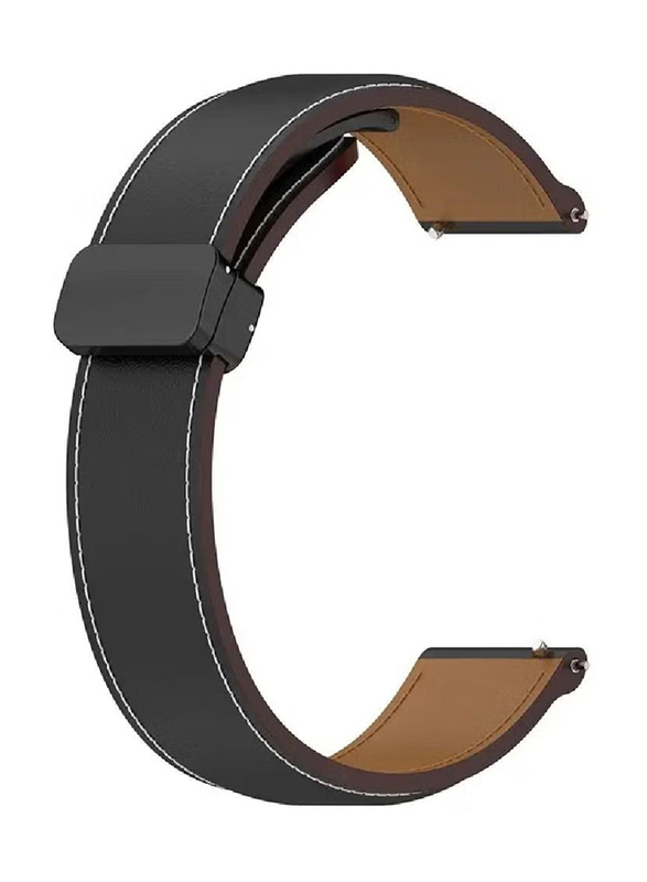 Perfii Genuine Cow Leather Folding Buckle Watch Strap for Xiaomi Watch S1 / S1 Active / S1 Pro / S2 22mm, Black