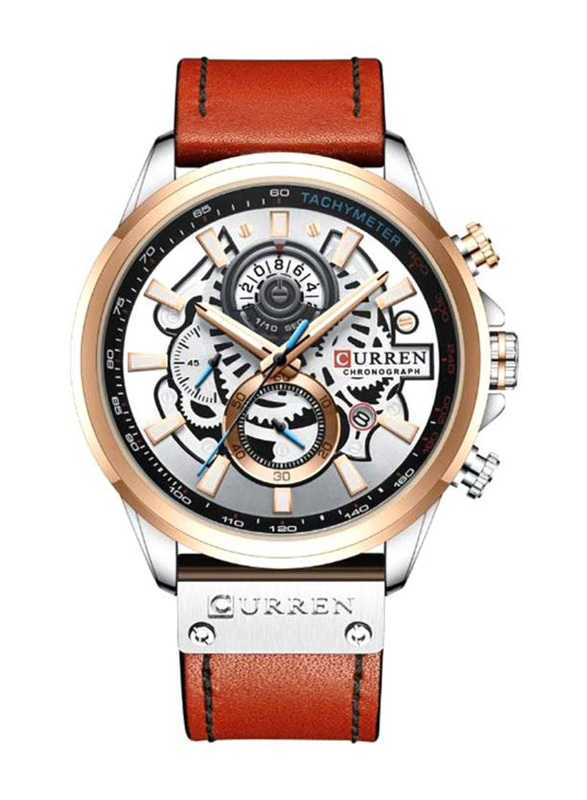 Curren Analog Watch for Men with Leather Band, Water Resistant and Chronograph, J4517RG-S-KM, Brown-Multicolour