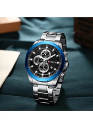 Curren Analog Watch for Men with Stainless Steel Band, Water Resistant and Chronograph, J4116-2-KM, Silver/Blue