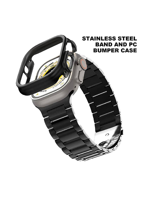 ICS Replacement Stainless Steel Band with Case Cover for Apple Watch Ultra 49mm, Black