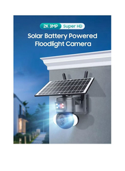 Arabest Solar Powered Battery 3MP 2K Floodlight 4G/Wi-Fi PTZ Camera, Black