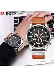 Curren Analog Stylish Chronograph Wrist Watch for Men with Leather Band, Water Resistant, 8291, Brown-Black