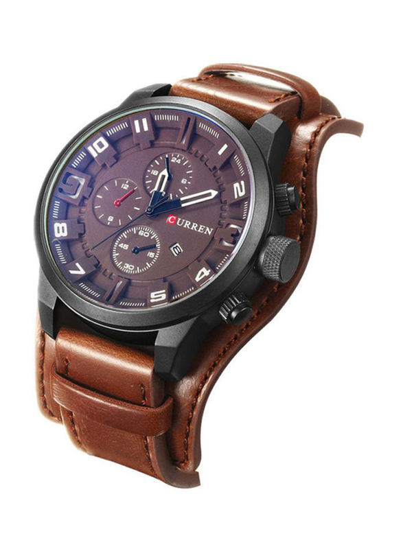 Curren Analog Unisex Watch with Leather, J3618K-KM, Brown