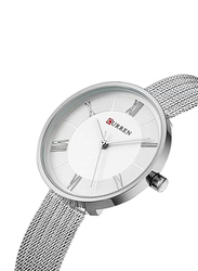 Curren Analog Quartz Watch for Women with Stainless Steel Band, Water Resistant, 9020, Silver