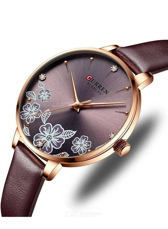 Curren Stylish Analog Watch for Women with Leather Band, Water Resistant, 9068, Brown