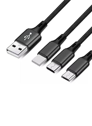 3-in-1 USB Charging Cable, USB Type A to Multiple Types for Smartphones/Tablets, Black