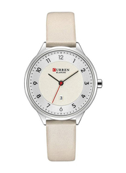 Curren Analog Watch for Women with Leather Band, 9035A, White
