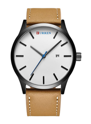 Curren Analog Watch for Men with Leather Band, Water Resistant, M-8214-5, Brown-White