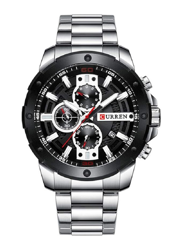 Curren Analog Unisex Watch with Alloy Band, Water Resistant and Chronograph, J4057S-KM, Silver-Black