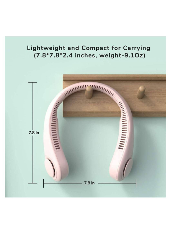 Arabest Portable Rechargeable Headphone Design USB Powered 3 Speeds Neck Fan, Pink