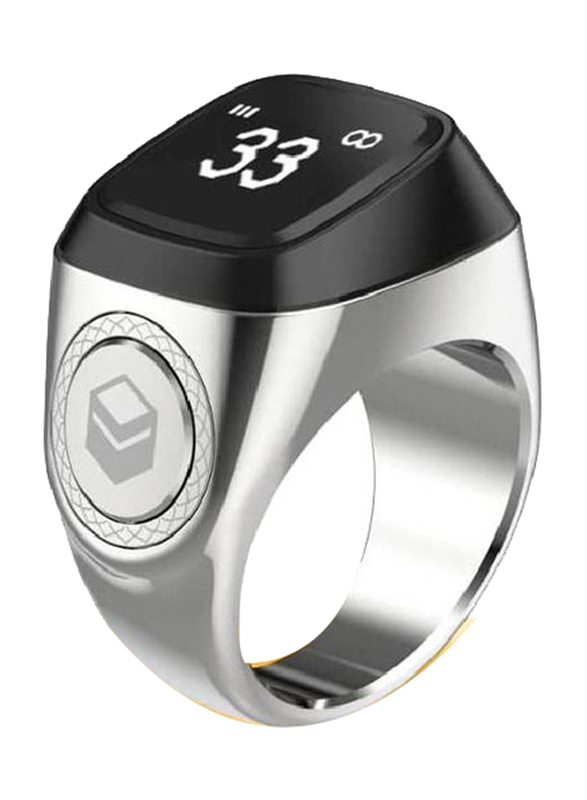 Digital Bluetooth Smart Zikr Tasbih Ring Prayer Reminder with OLED Display, 18mm, Silver