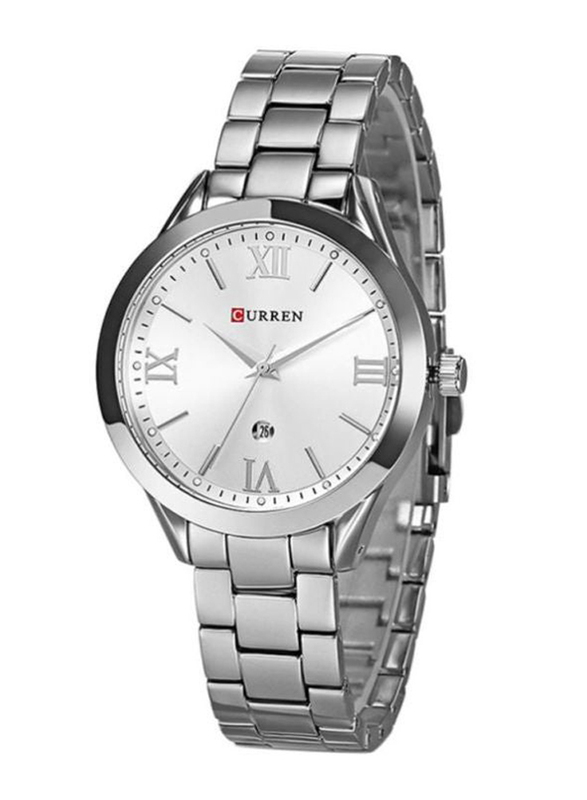 Curren Analog Watch for Women with Stainless Steel Band, 9007, Silver