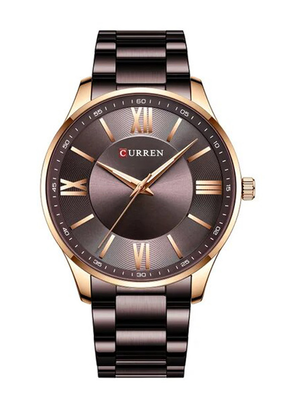 Curren Analog Watch for Men with Stainless Steel Band, Water Resistant, 8383, Brown/Brown