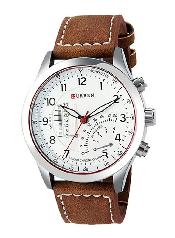 

Curren Analog Watch for Men with Leather Band, Water Resistant, 8152, Brown-White