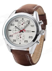 Curren Analog Watch for Men with Fabric Band, Chronograph, 8156, Brown-White